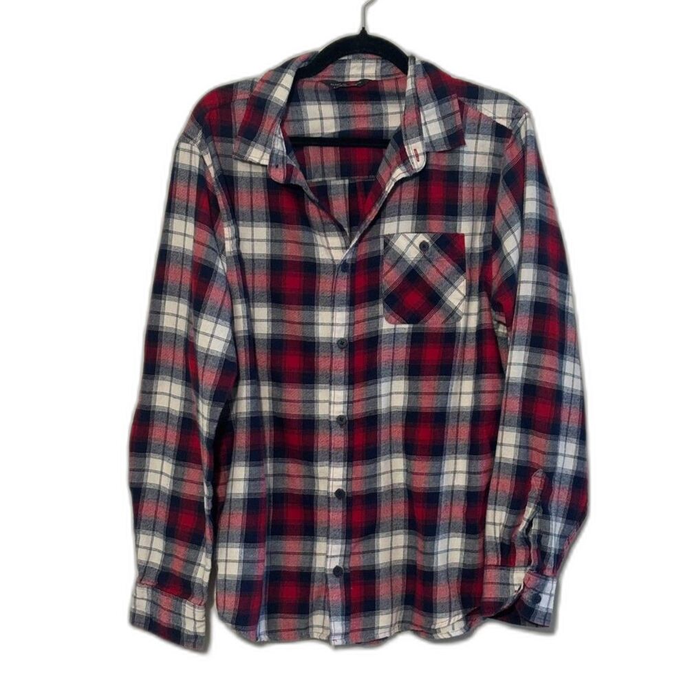 Alpine Design Flannel Shirt Mens Large Red Navy Plaid Pocket